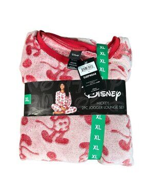 Disney Mickey Mouse XL 2-Piece Fleece Jogger Lounge Set Red White